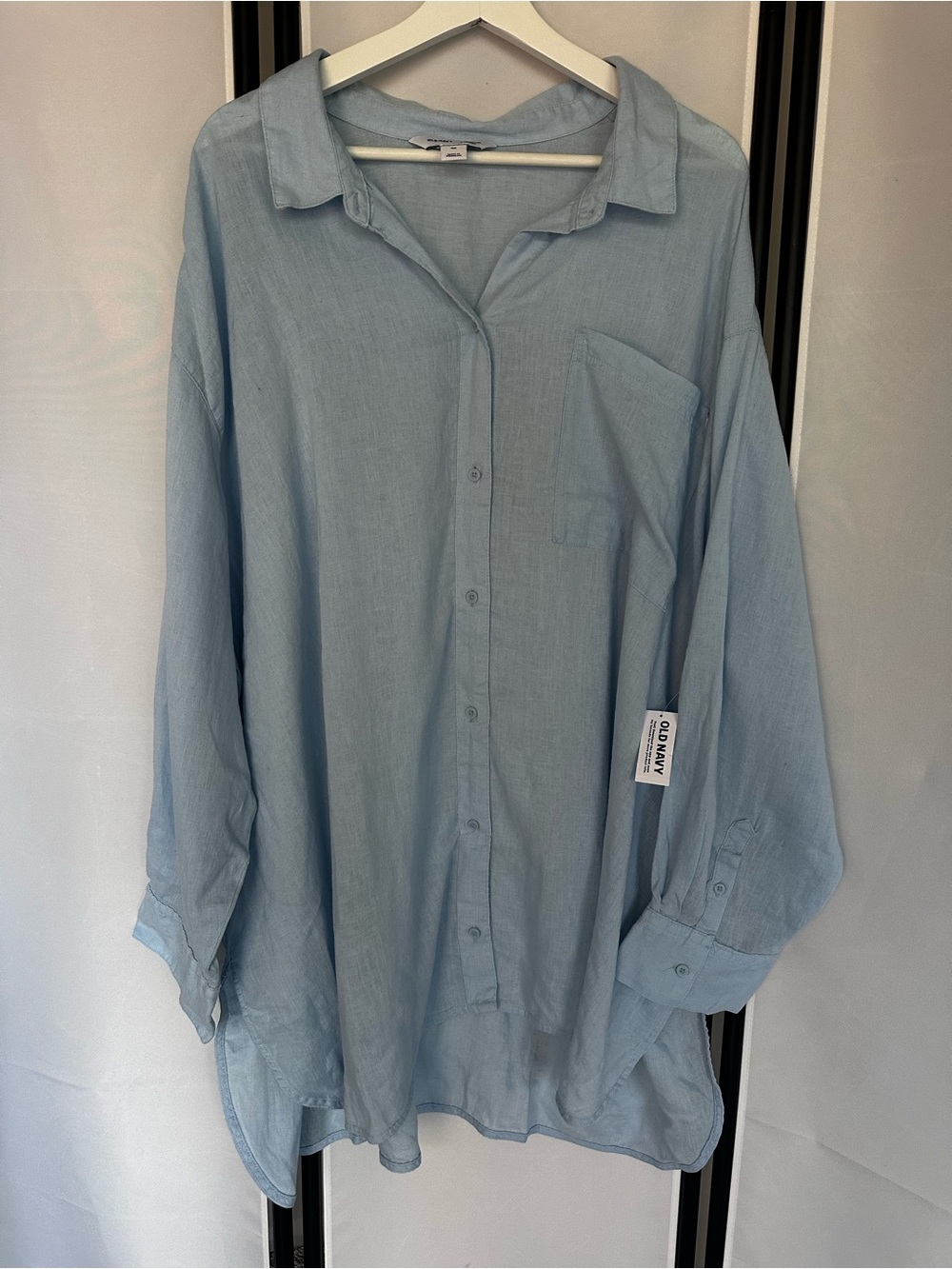 Old Navy The Boyfriend Shirt 4X Blue Linen Blend Oversized Button Down
